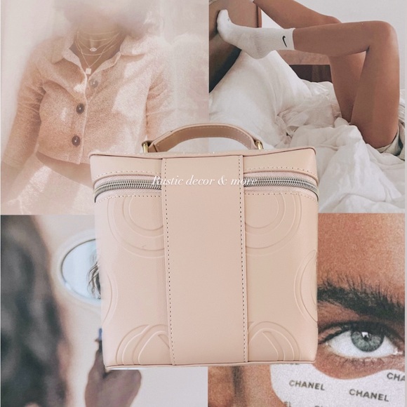 Monat Embossed Pink Makeup Bag Travel Case With Top Handle & Zipper Closure - Picture 3 of 4